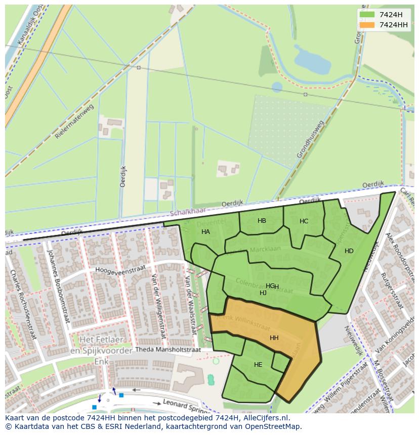 Afbeelding van het postcodegebied 7424 HH op de kaart.