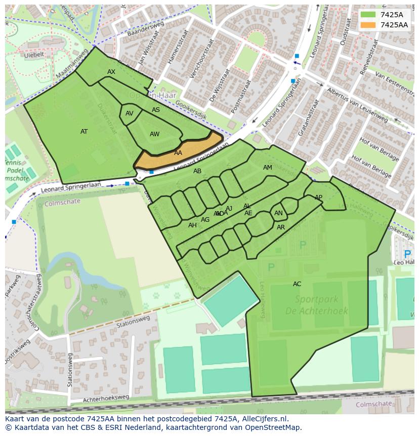 Afbeelding van het postcodegebied 7425 AA op de kaart.