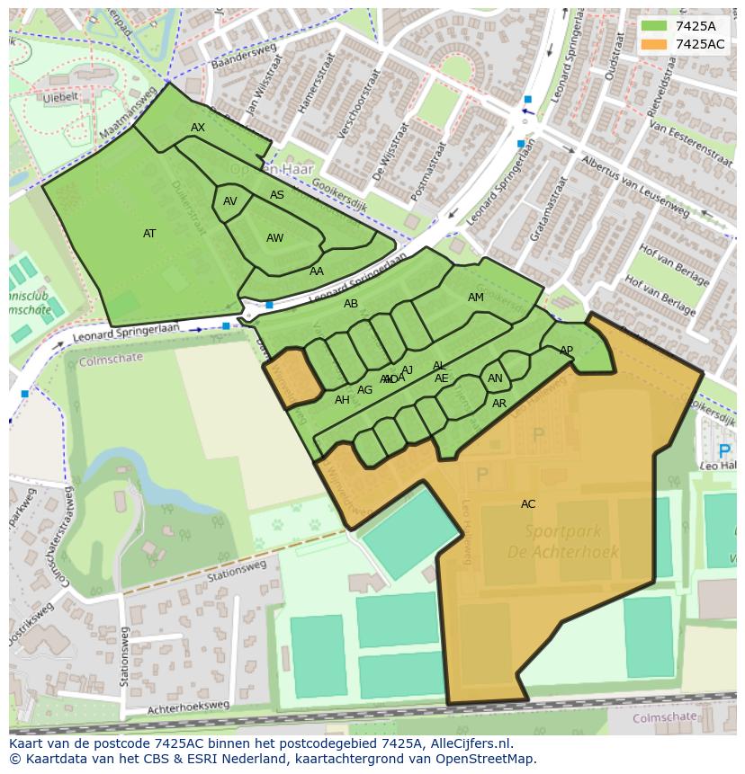 Afbeelding van het postcodegebied 7425 AC op de kaart.