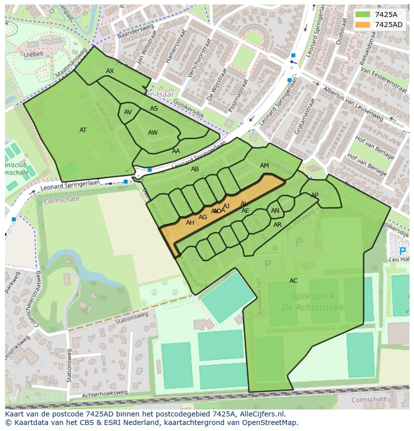 Afbeelding van het postcodegebied 7425 AD op de kaart.