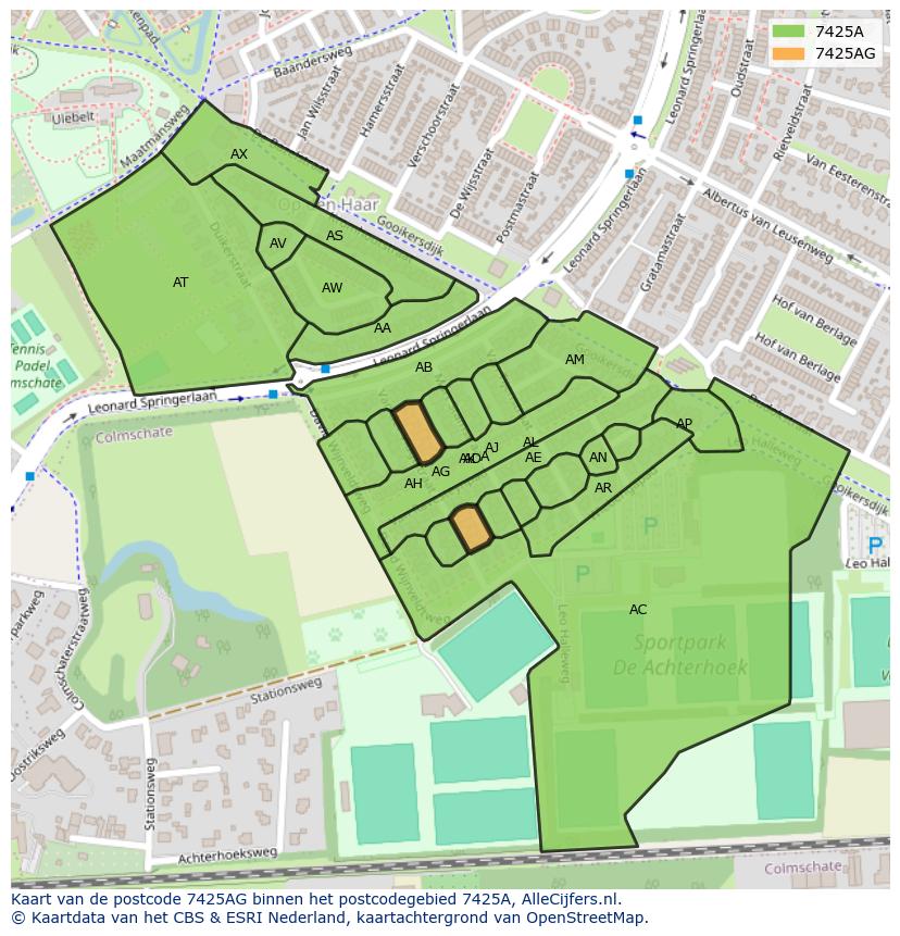 Afbeelding van het postcodegebied 7425 AG op de kaart.