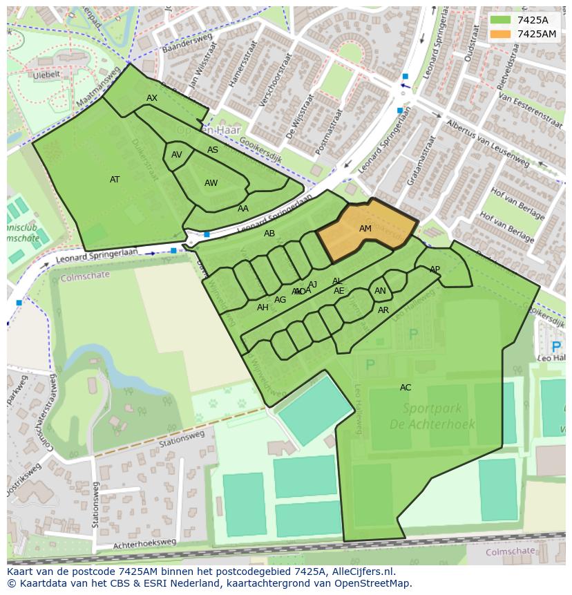 Afbeelding van het postcodegebied 7425 AM op de kaart.