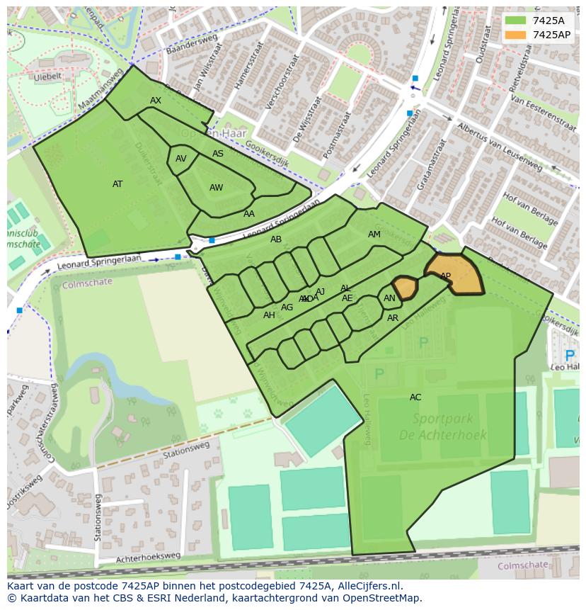 Afbeelding van het postcodegebied 7425 AP op de kaart.