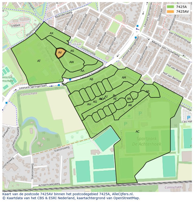 Afbeelding van het postcodegebied 7425 AV op de kaart.