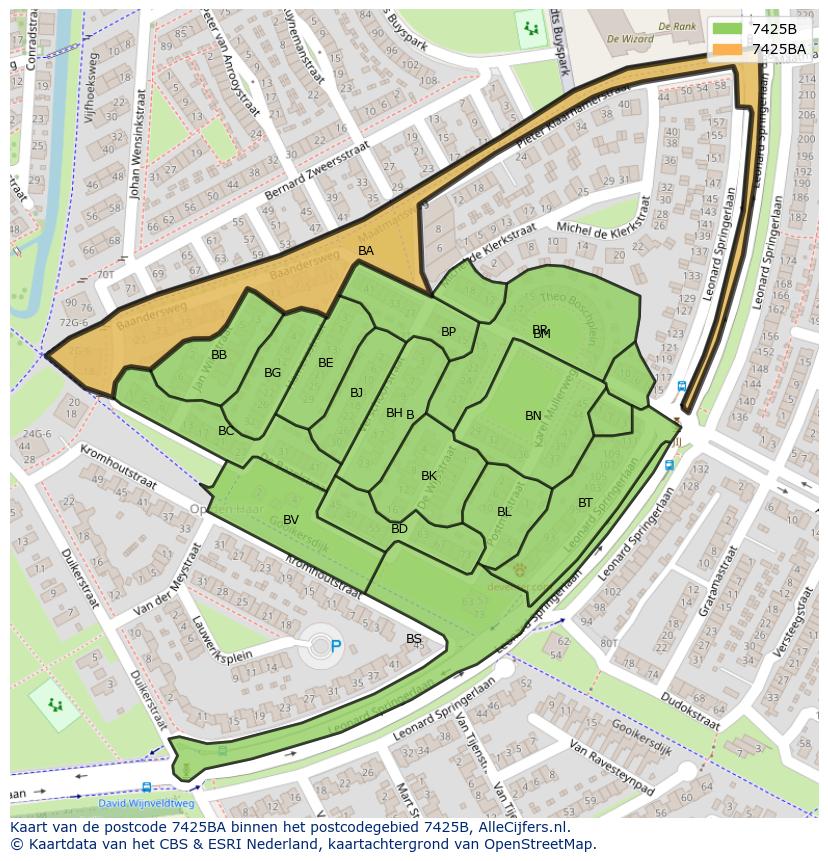 Afbeelding van het postcodegebied 7425 BA op de kaart.
