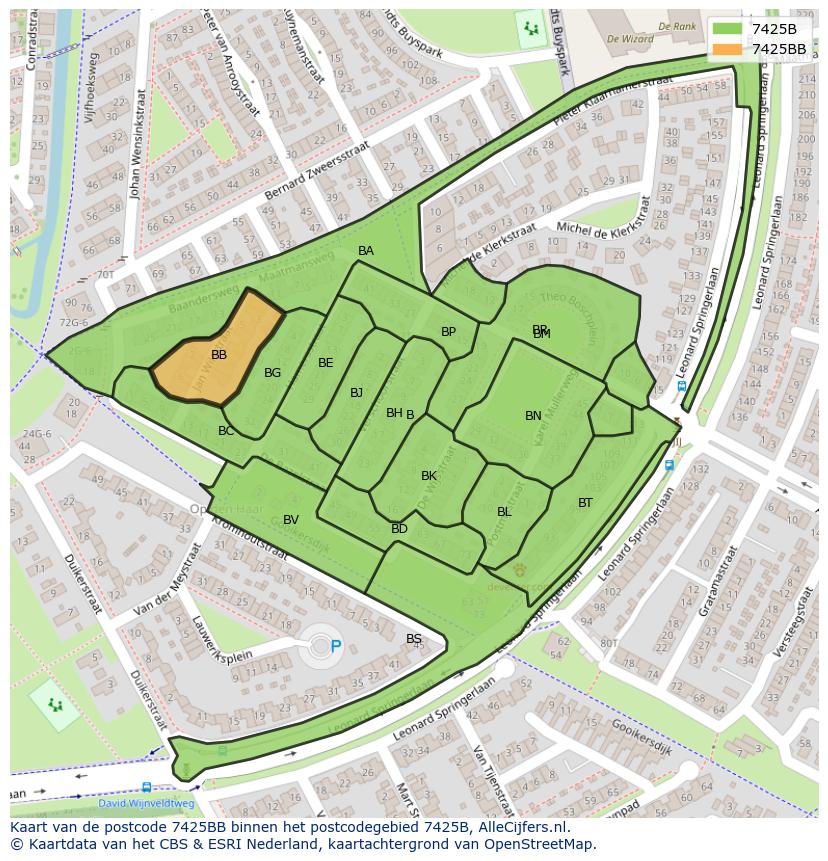 Afbeelding van het postcodegebied 7425 BB op de kaart.