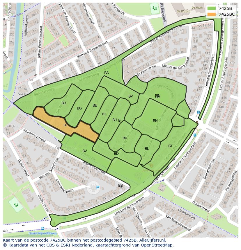 Afbeelding van het postcodegebied 7425 BC op de kaart.