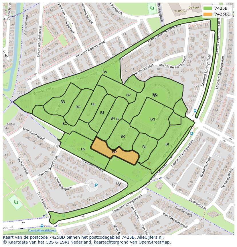 Afbeelding van het postcodegebied 7425 BD op de kaart.