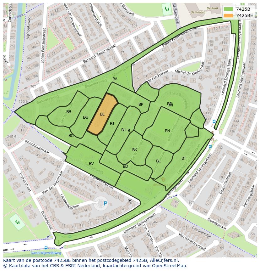 Afbeelding van het postcodegebied 7425 BE op de kaart.