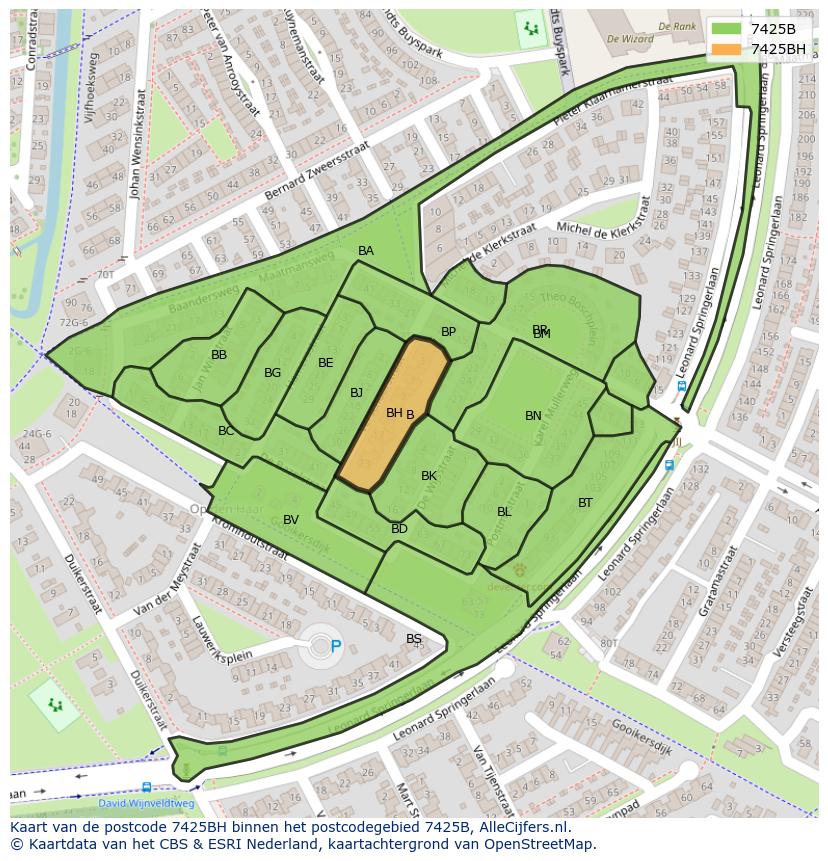 Afbeelding van het postcodegebied 7425 BH op de kaart.