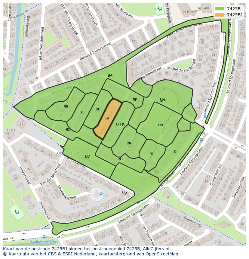 Afbeelding van het postcodegebied 7425 BJ op de kaart.