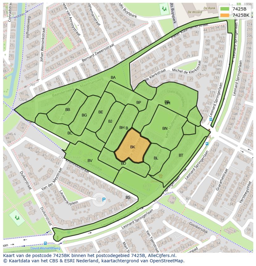 Afbeelding van het postcodegebied 7425 BK op de kaart.