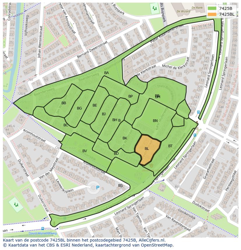 Afbeelding van het postcodegebied 7425 BL op de kaart.