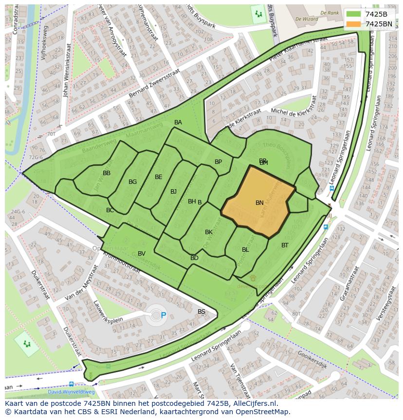 Afbeelding van het postcodegebied 7425 BN op de kaart.