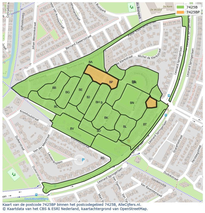 Afbeelding van het postcodegebied 7425 BP op de kaart.
