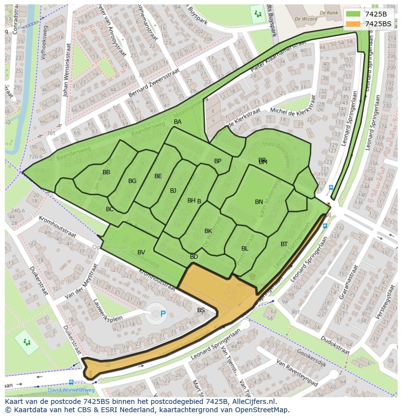 Afbeelding van het postcodegebied 7425 BS op de kaart.