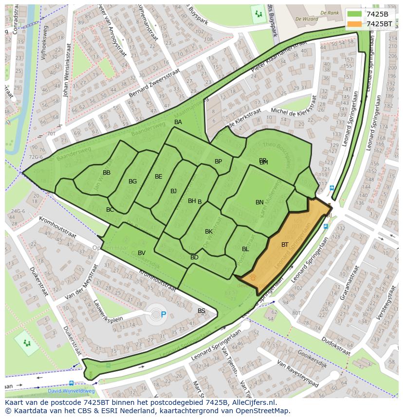 Afbeelding van het postcodegebied 7425 BT op de kaart.