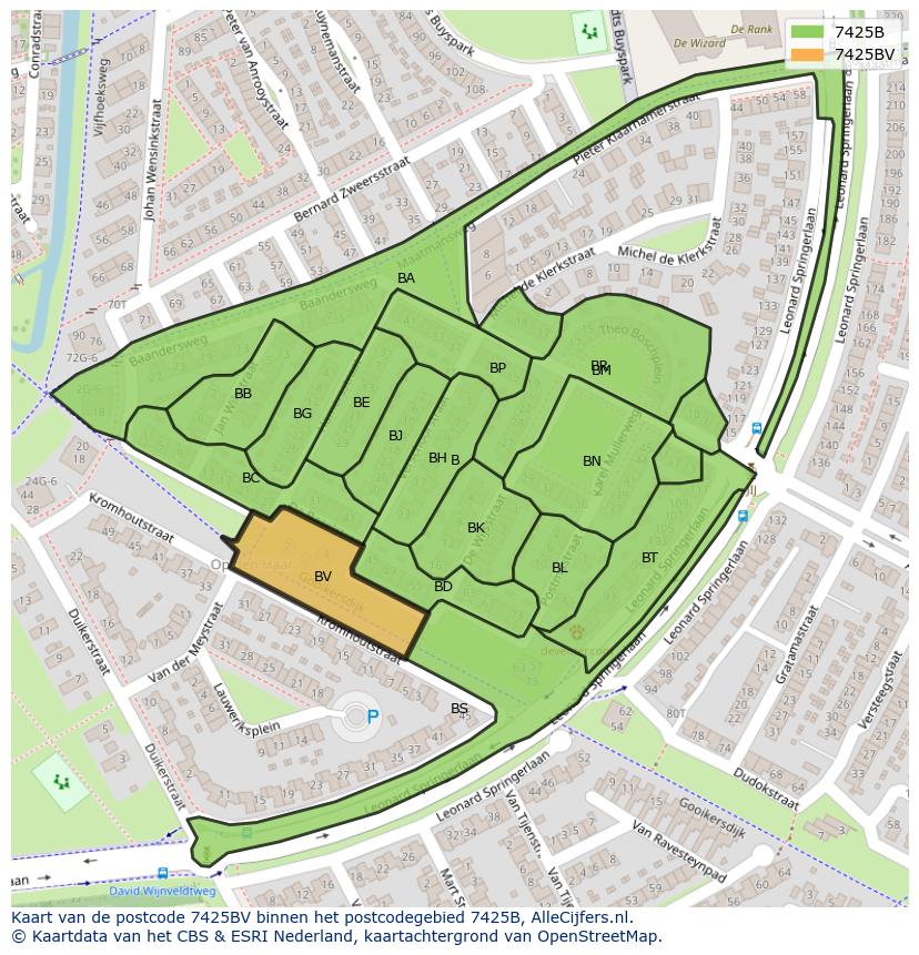 Afbeelding van het postcodegebied 7425 BV op de kaart.