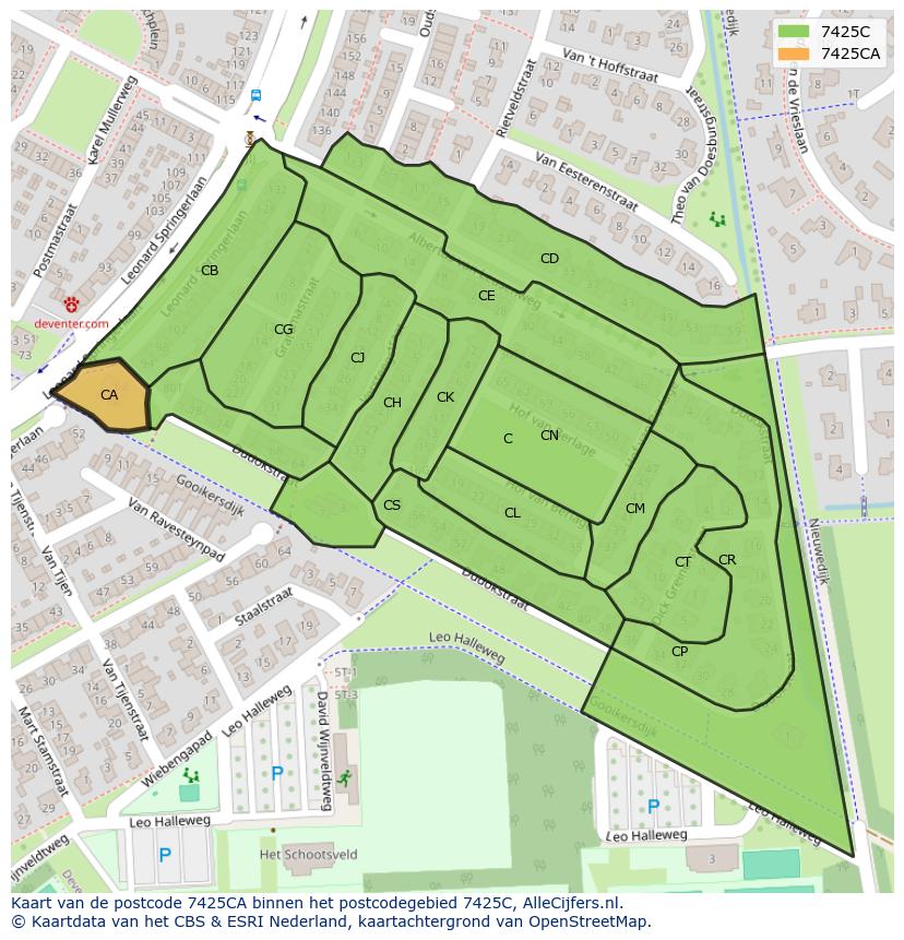 Afbeelding van het postcodegebied 7425 CA op de kaart.