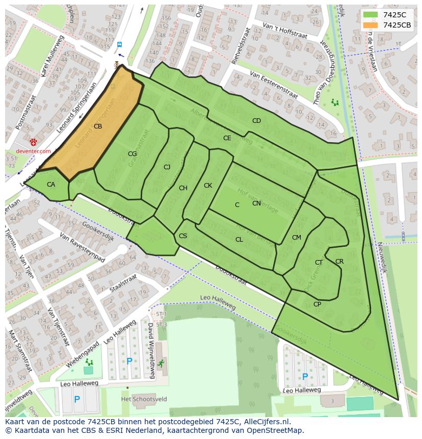 Afbeelding van het postcodegebied 7425 CB op de kaart.