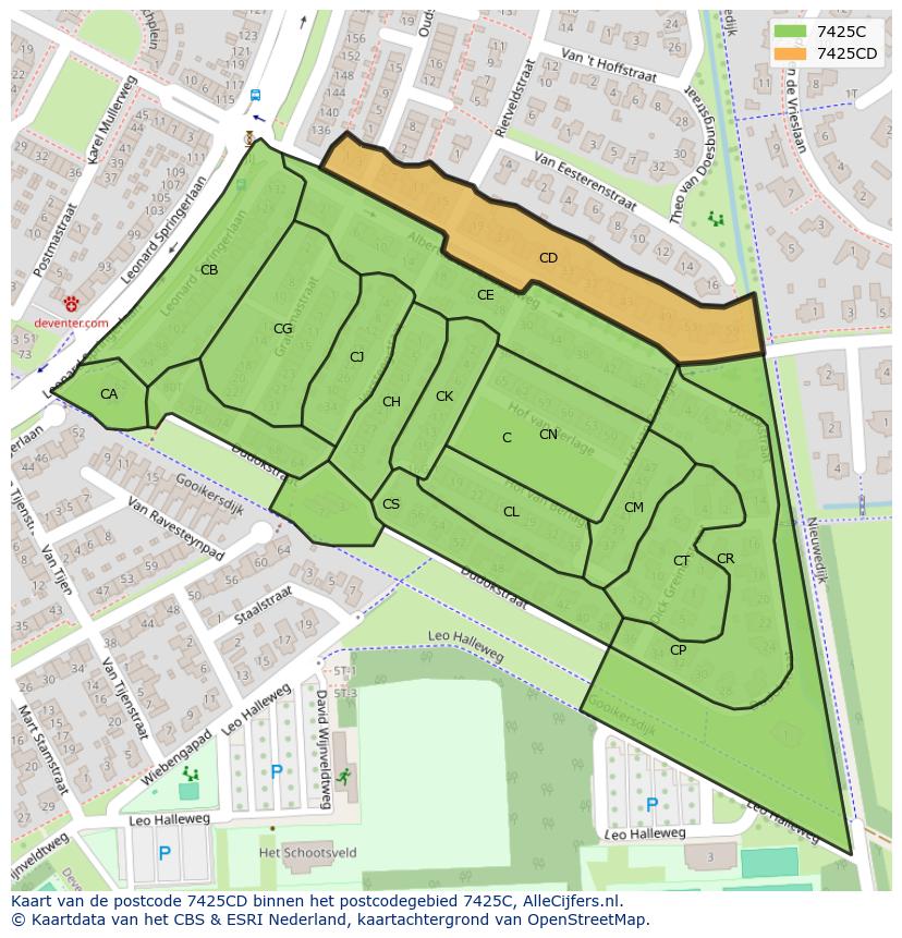 Afbeelding van het postcodegebied 7425 CD op de kaart.
