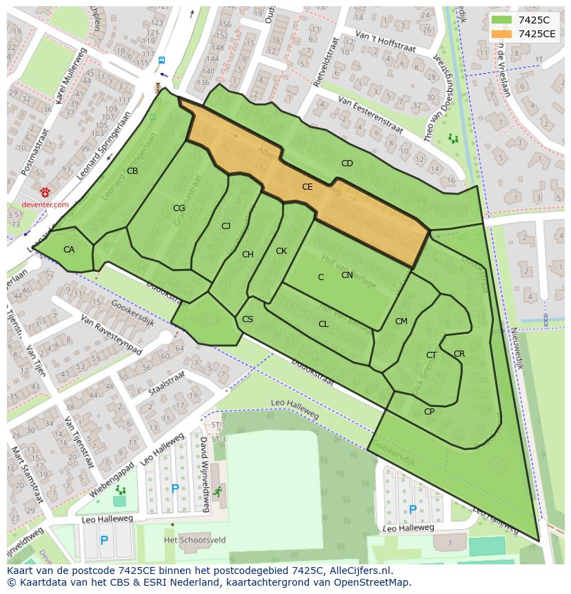 Afbeelding van het postcodegebied 7425 CE op de kaart.
