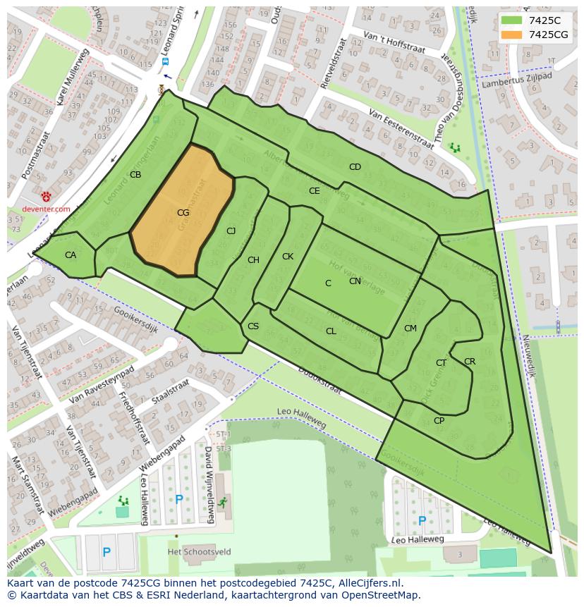 Afbeelding van het postcodegebied 7425 CG op de kaart.