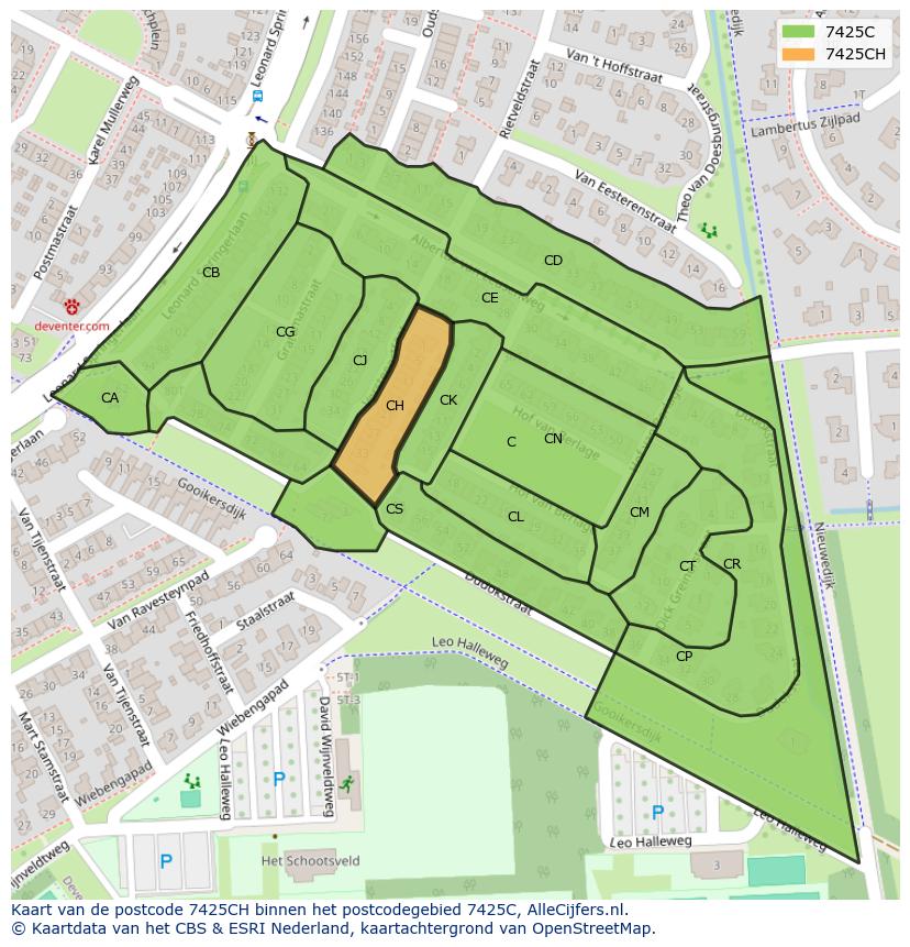 Afbeelding van het postcodegebied 7425 CH op de kaart.