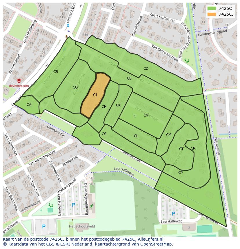 Afbeelding van het postcodegebied 7425 CJ op de kaart.