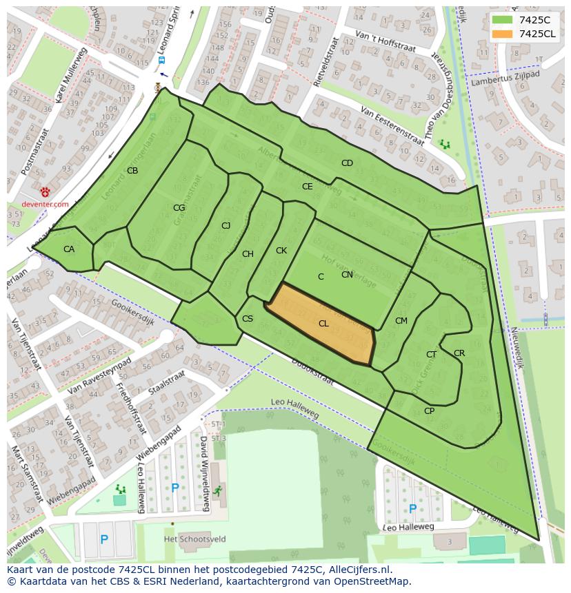 Afbeelding van het postcodegebied 7425 CL op de kaart.