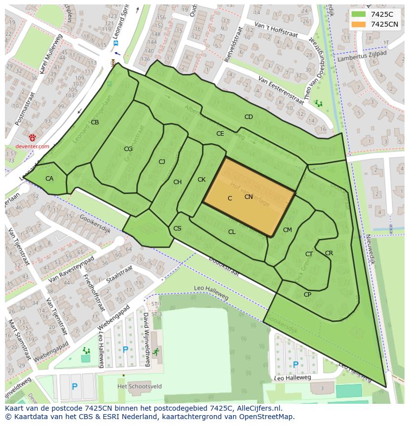 Afbeelding van het postcodegebied 7425 CN op de kaart.