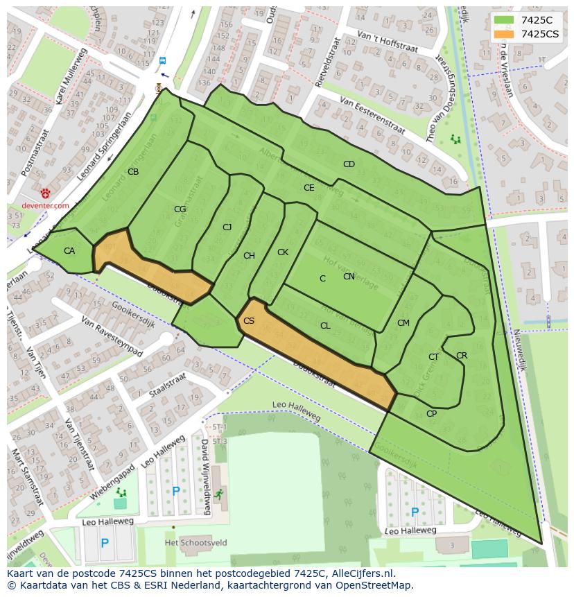 Afbeelding van het postcodegebied 7425 CS op de kaart.