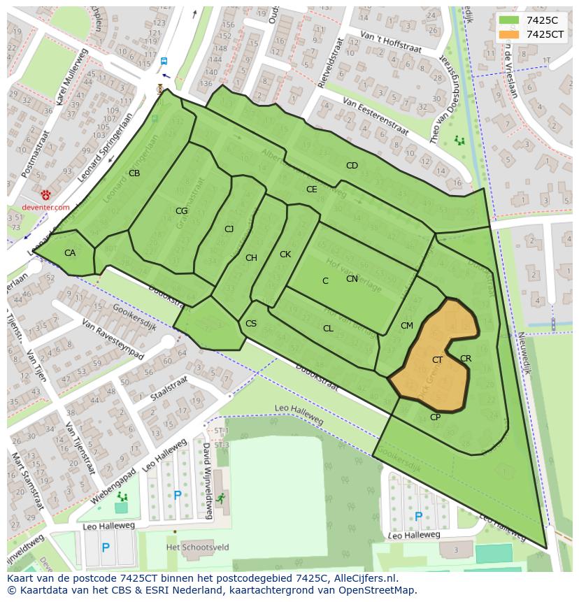 Afbeelding van het postcodegebied 7425 CT op de kaart.