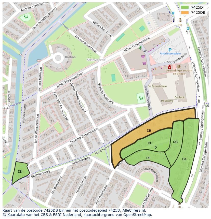 Afbeelding van het postcodegebied 7425 DB op de kaart.