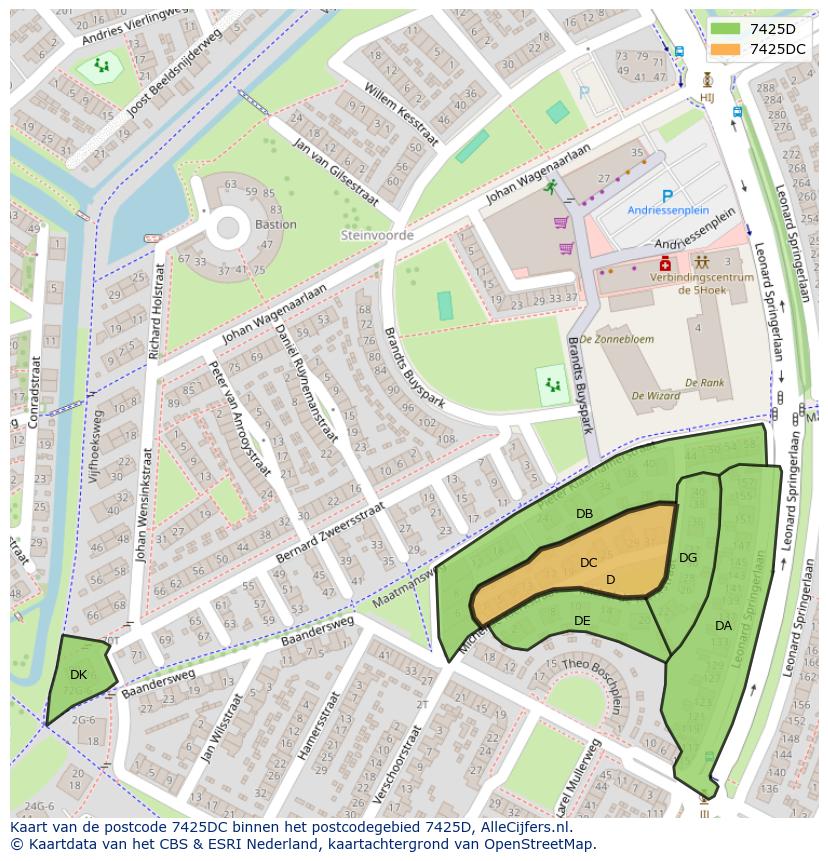 Afbeelding van het postcodegebied 7425 DC op de kaart.
