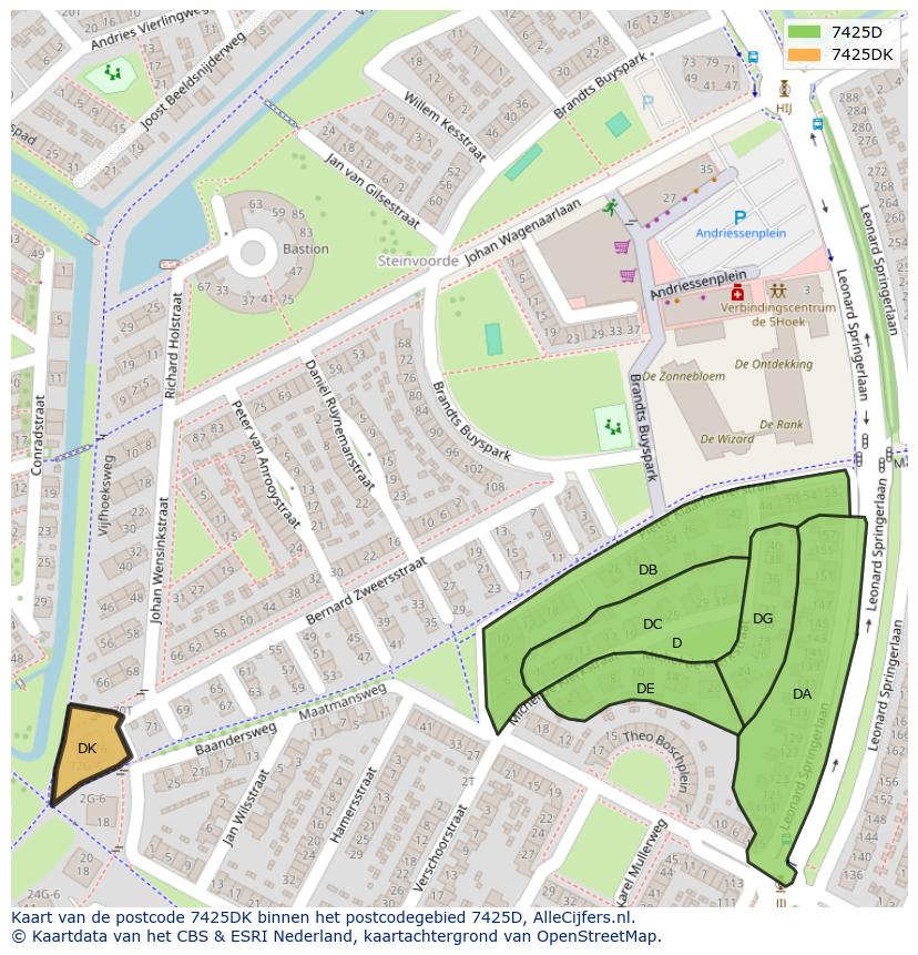 Afbeelding van het postcodegebied 7425 DK op de kaart.