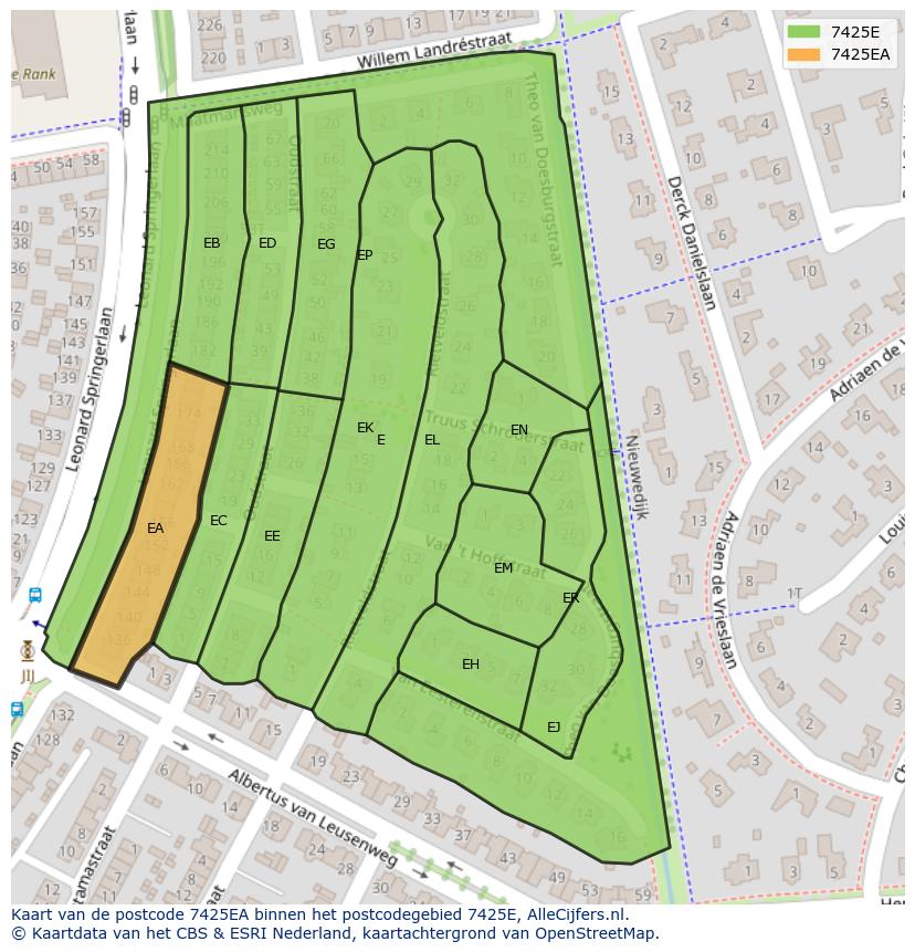 Afbeelding van het postcodegebied 7425 EA op de kaart.