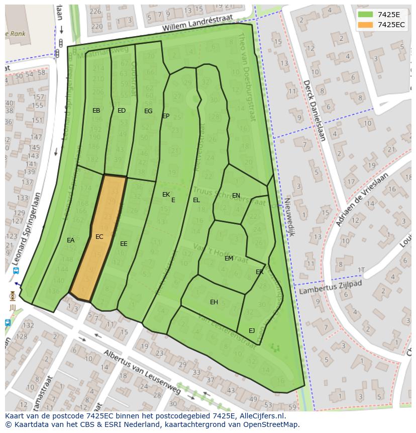 Afbeelding van het postcodegebied 7425 EC op de kaart.