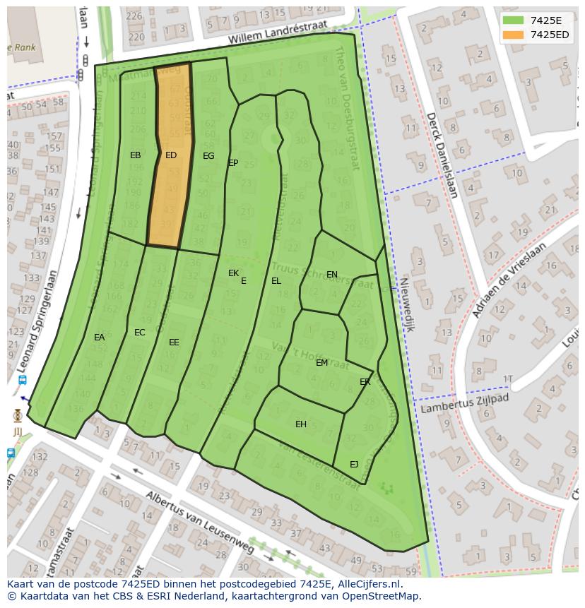 Afbeelding van het postcodegebied 7425 ED op de kaart.