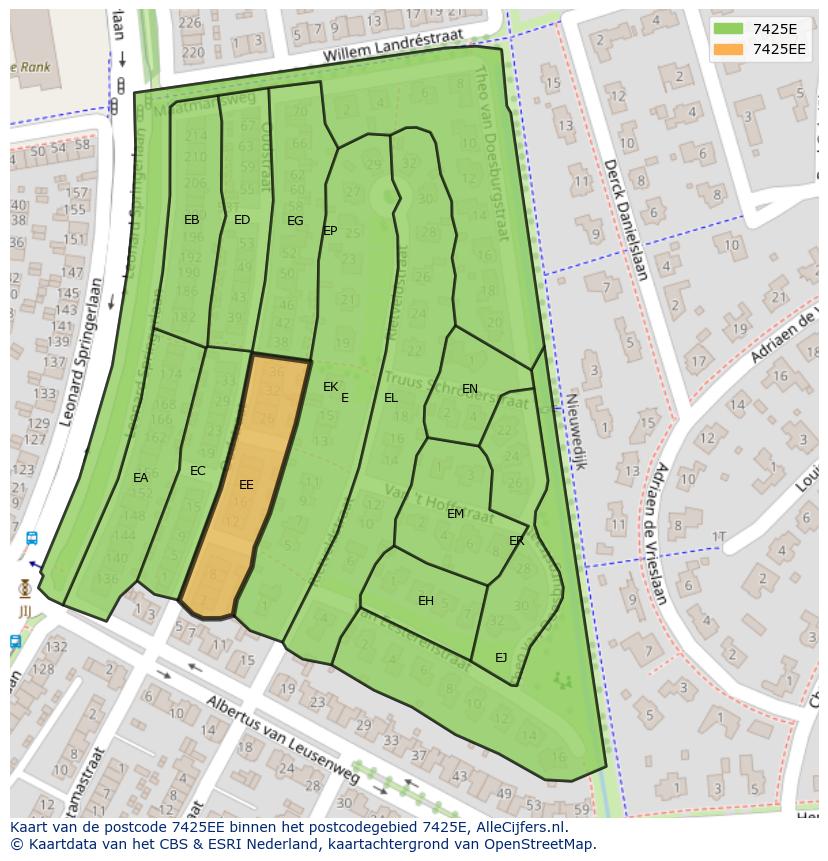 Afbeelding van het postcodegebied 7425 EE op de kaart.