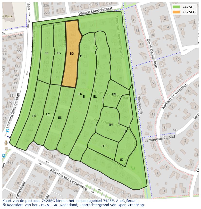 Afbeelding van het postcodegebied 7425 EG op de kaart.