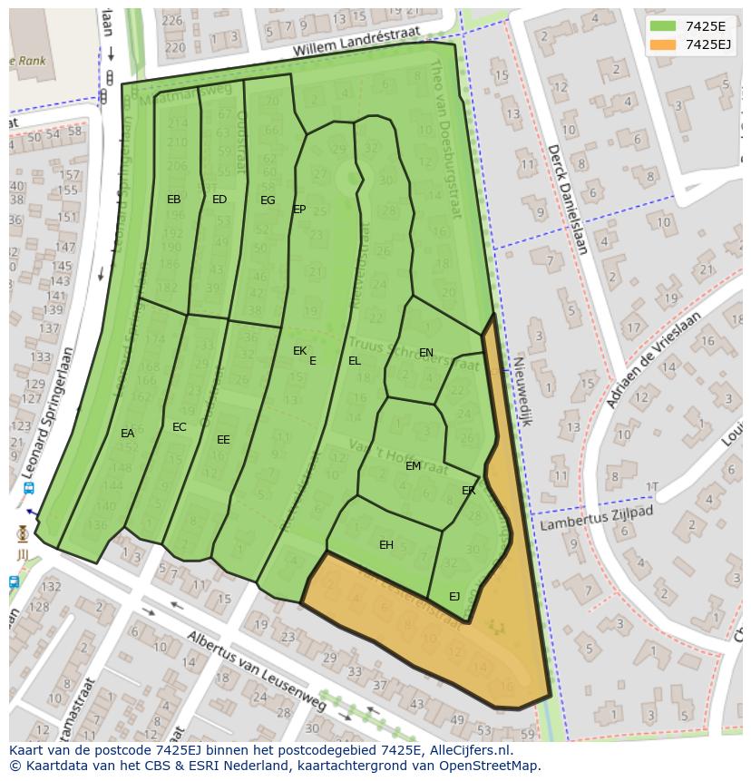Afbeelding van het postcodegebied 7425 EJ op de kaart.