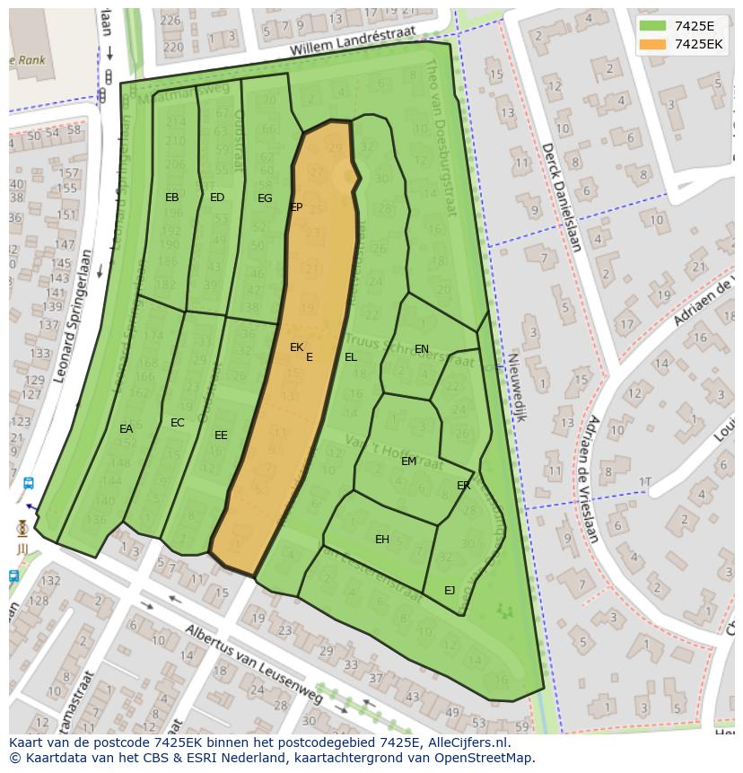 Afbeelding van het postcodegebied 7425 EK op de kaart.