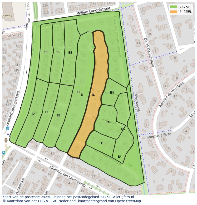 Afbeelding van het postcodegebied 7425 EL op de kaart.