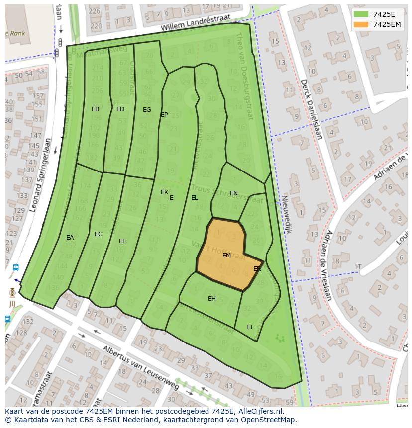 Afbeelding van het postcodegebied 7425 EM op de kaart.