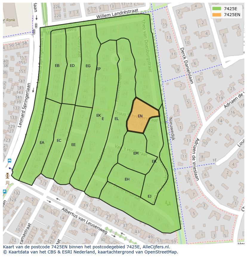 Afbeelding van het postcodegebied 7425 EN op de kaart.