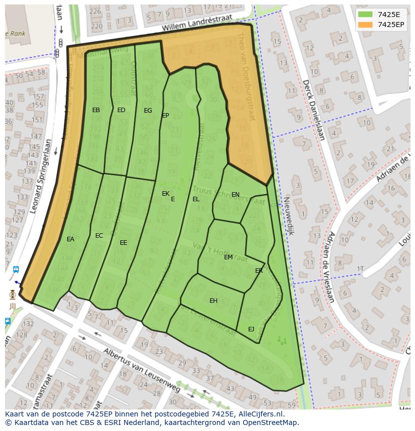 Afbeelding van het postcodegebied 7425 EP op de kaart.
