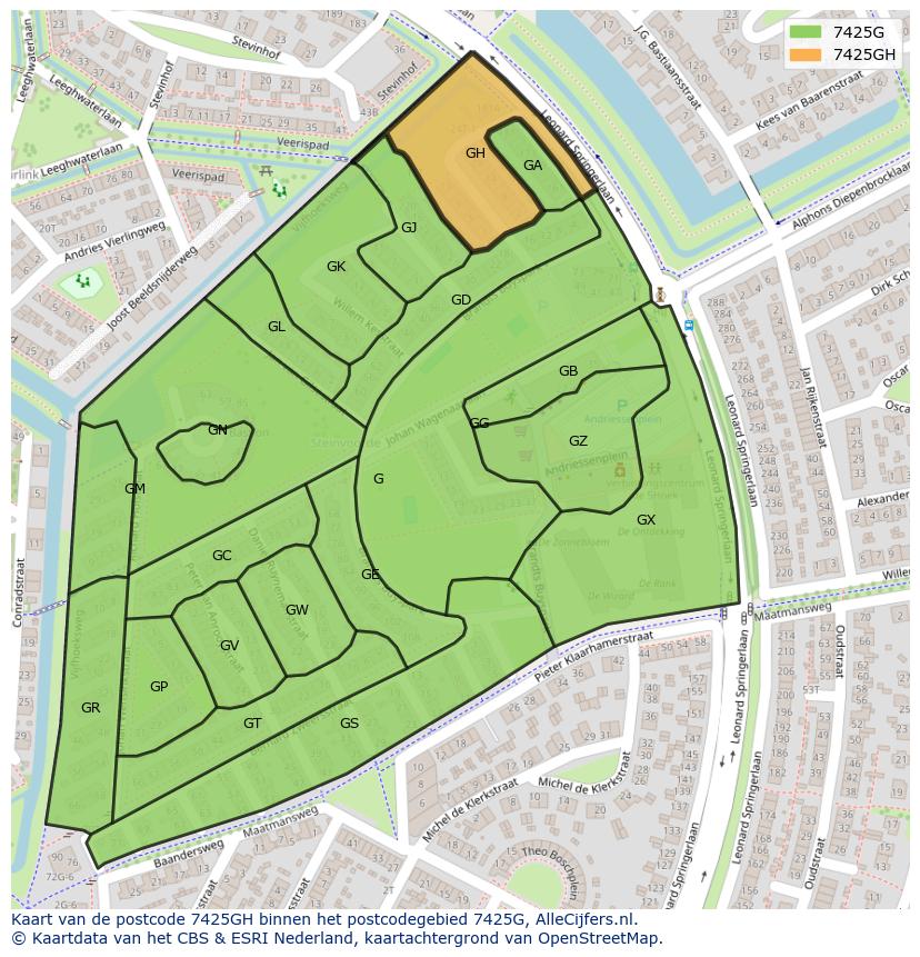 Afbeelding van het postcodegebied 7425 GH op de kaart.