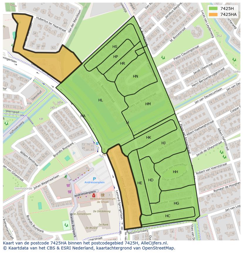 Afbeelding van het postcodegebied 7425 HA op de kaart.