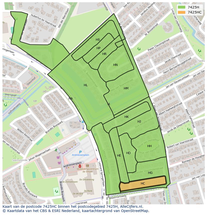 Afbeelding van het postcodegebied 7425 HC op de kaart.